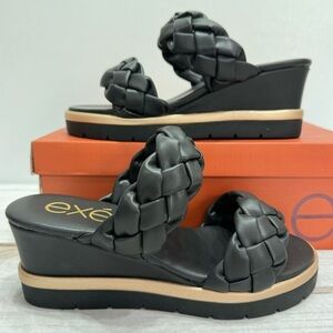 exe Ipanema Black Woven Faux Leather Wedge Heel Platform Sandals Y2K Style NEW